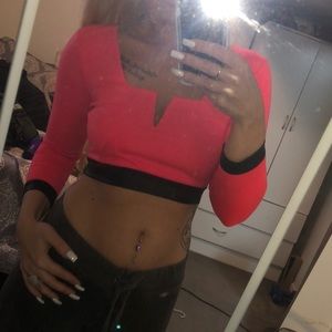 Hot pink leather trim crop top